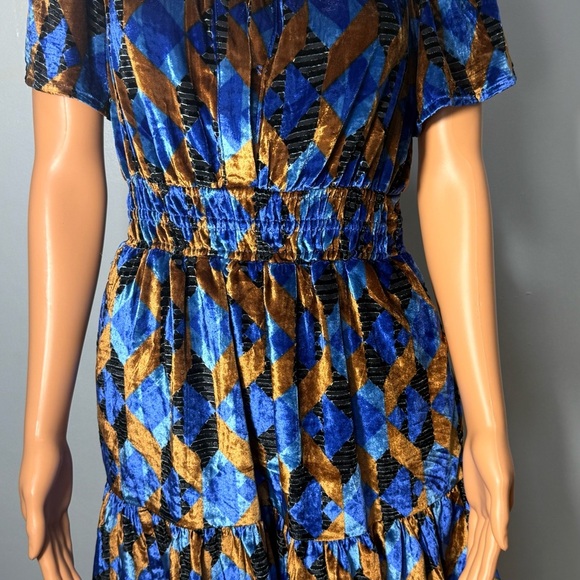 Anthropologie Blue and Brown Geometric Mini Dress - Picture 3 of 10